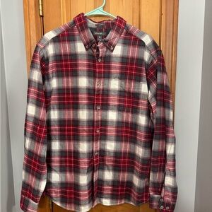 Eddie Bauer Red and White Relaxed Fit Flannel Shirt - Large